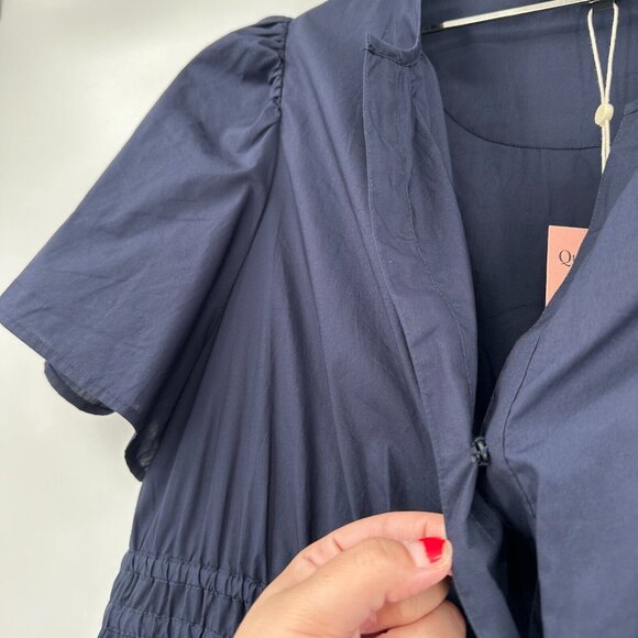 Quince Navy Blue Organic Cotton Tiered Maxi Dress sz S Women's Pockets Poplin - Picture 4 of 9